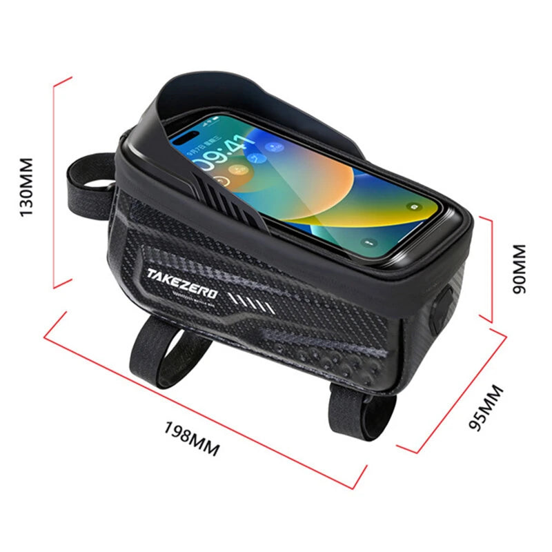 TAKEZERO 1L Bicycle Bag Waterproof Bike Phone Holder Frame Front Tube Cycling Bag Phone Case Support for 4.7-6.8 Inch Touch Screen Smartphones