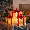 3 Sets Of Christmas Transparent Warm Light With Red Bow Christmas Gift Box LED Decorative Lights Warm Light for Christmas Tree Decorations