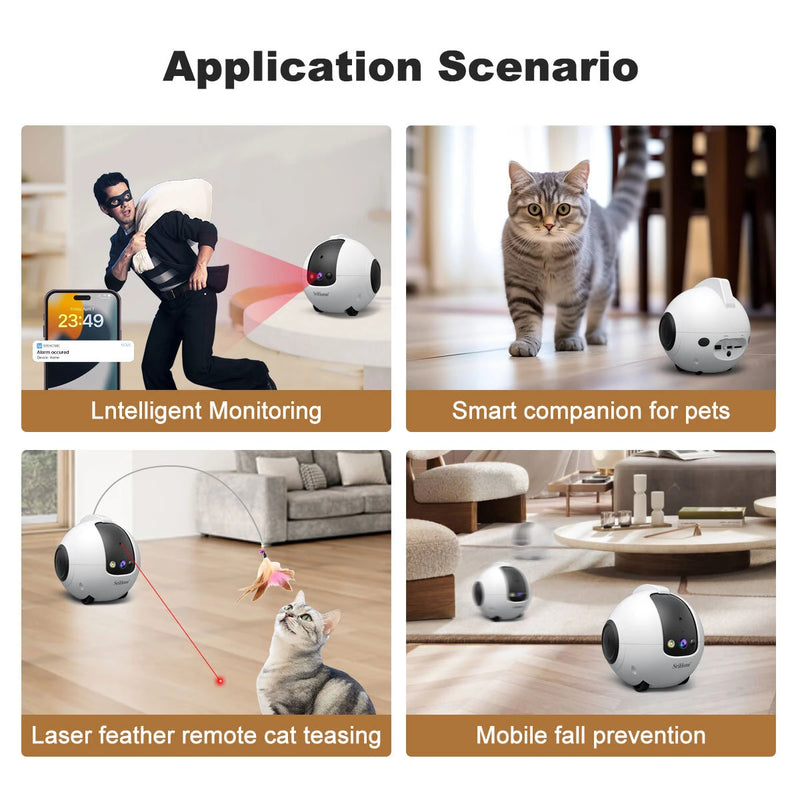 SriHome DH013 4MP HD Smart Pet Camera WiFi Mobile Robot with AI Tracking Auto Recharge 10000mAh Battery Night Vision Two Way Audio for Monitoring and Playing with Pets