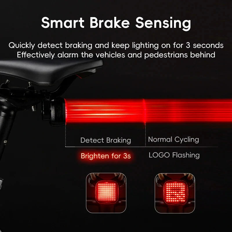ROCKBROS Smart Bicycle Brake Sensing Taillight 12 Light Modes Vibration Sync Feedback IPX6 Waterproof USB Rechargeable Safe Rear Light for MTB Road Bike Cycling