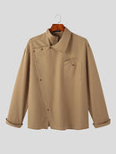 INCERUN Men Shirts Fashion Solid Color Lapel Shirt Top Daily Long Sleeve Shirt Mens Clothing with Pocket Casual Men's Suits