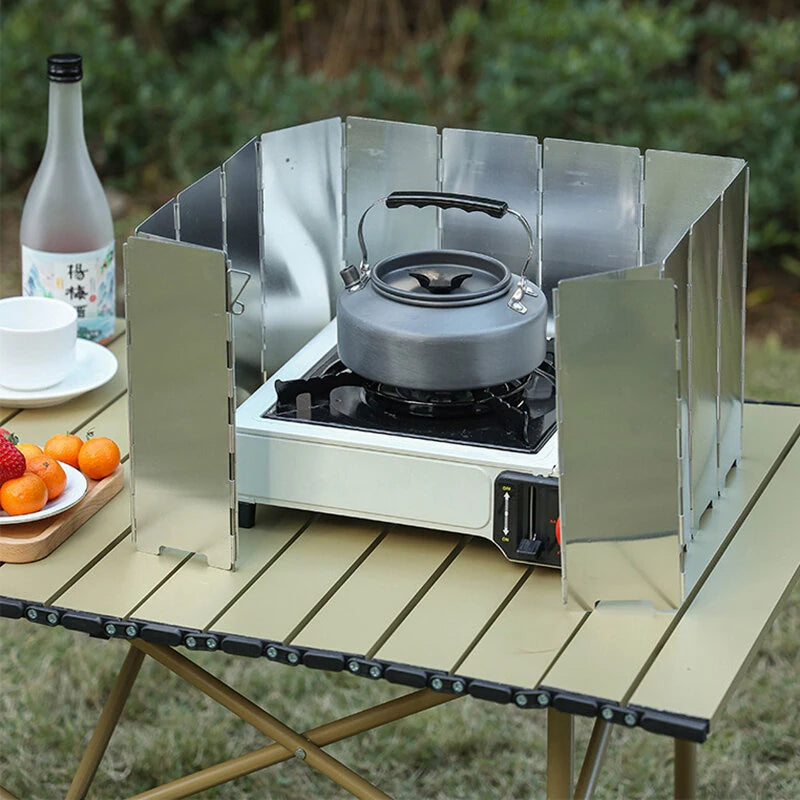 8/10 Plates Camping Gas Stove Folding Burner Wind Shield Aluminum Alloy Windproof Screen for Outdoor Camping Picnic Cooking