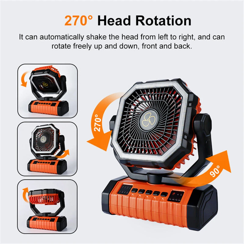 IPRee Camping Portable Desk Fan with LED Light, 20000mAh Battery Rechargeable Quiet Camping Fan, Battery Operated with Hanging Hook for Home Bedroom