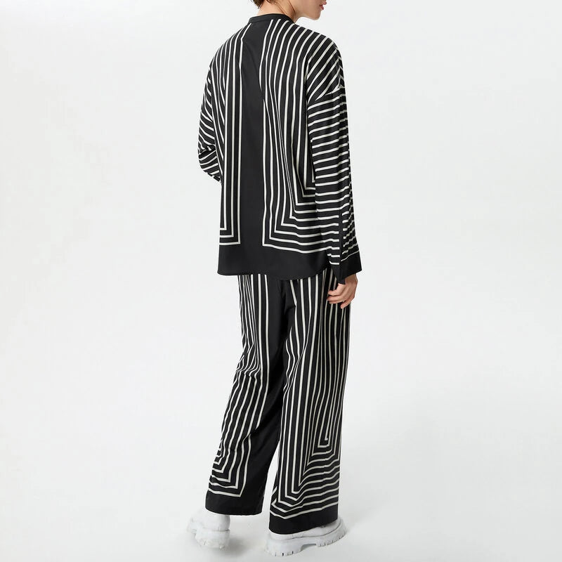 INCERUN 2 Piece Men's Striped Casual Outfit Set, Collar Button Up Top And Elastic Waist Wide Leg Trousers Set for Daily Wear Spring Fall Plus Size S-5xl