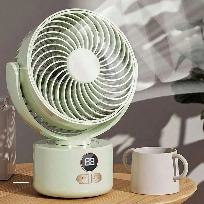 Tevorex Compact USB Rechargeable Desk Fan Quiet Large Battery Display Rotating Cooling Airflow for Home Office Outdoor