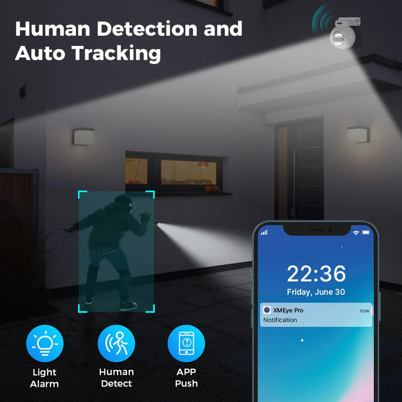 Hiseeu 4MP+4MP Dual Lens PTZ POE IP Camera 8X Zoom Full Color Night Vision 2-Way Audio H.265+ IP65 Waterproof CCTV Security Video Surveillance Camera