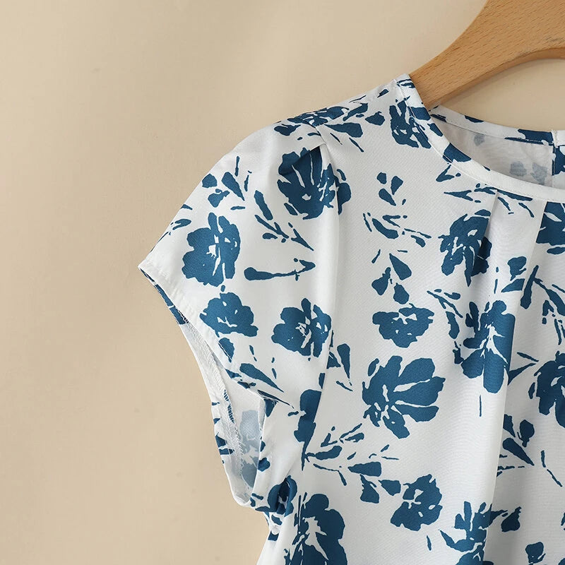 ZANZEA Womens Floral Print Ruffled Open Round Neck Design Short Sleeve Shirts
