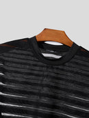 INCERUN Mens Shirt Fashion Striped Short Sleeve Men Tops See Through Party Nightclub Men Shirts S-5XL