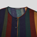 INCERUN Mens Striped Button Long Sleeve Long Shirt Cotton Linen Baggy Full Length Robe Casual Daily Retro Colorful Striped Robe for Men Plus Size, Spring Fall