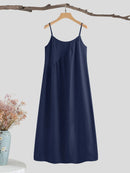 VONDA Plus Size Womens Long Dress Casual Sleeveless Solid Summer Long Maxi Dress