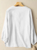 Solid Slit High-low Hem Crew Neck Long Sleeve Blouse