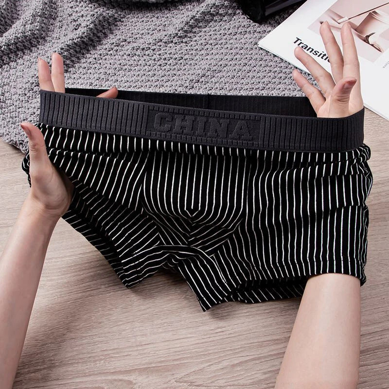 4 Pcs Men's Underwear Fashion Striped Boxer Briefs Trend Pure Cotton Boxing Shorts Comfy Breathable Men Underwear Set Plus Size L-5XL