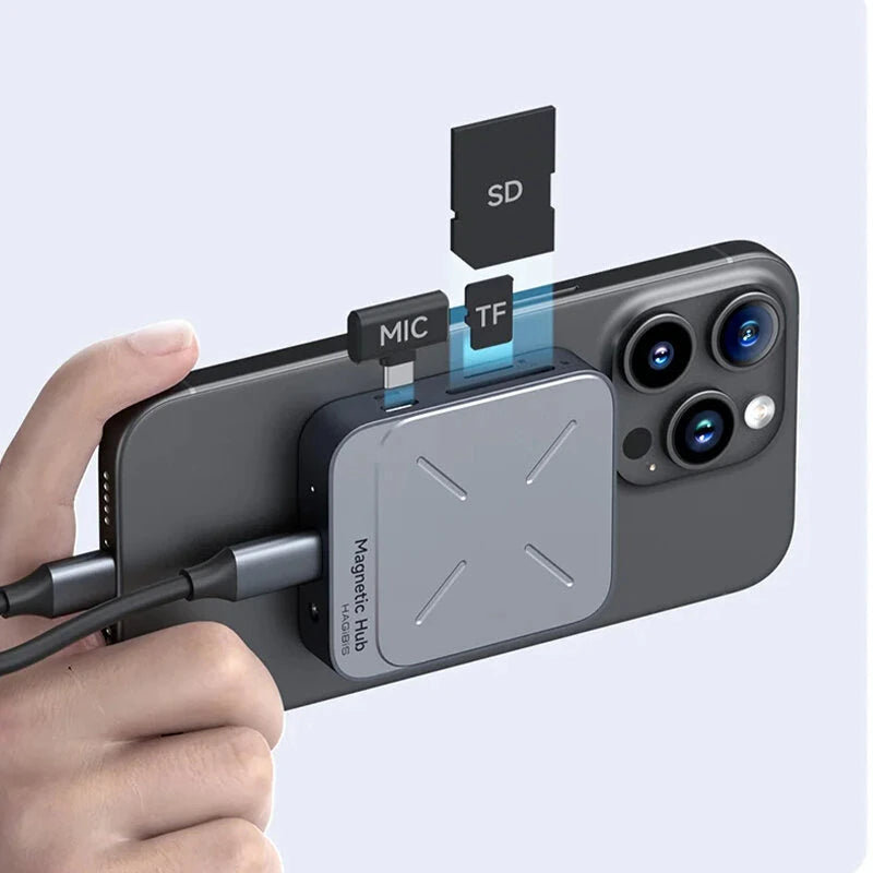 Hagibis TC100 Type-C Magnetic Docking Station with 10Gbps USB-A USB-C PD100W 4K/60Hz HD  3.5mm Audio SD/TF3.0 Card Reader Multi-ports Hubs Adapter
