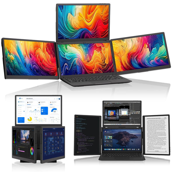 ArieScreen 13S Triple Laptop Expansion Screen 13.3Inch 1920x1200 Three Displays with Multifunction Back Clip USB3.0*4/Type-C Interface Display Screen for 13.6-16inch Laptop