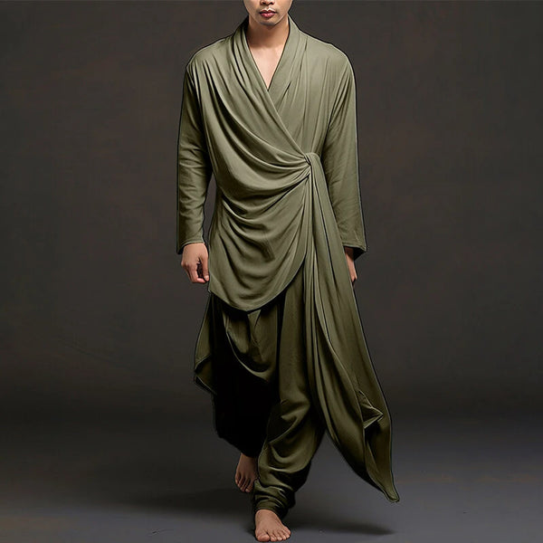 INCERUN Men Irregular Design Two-piece Set Comfortable Solid Color Fabric Long Sleeve Top and Pant with Side Pockets Casual Set for Men Plus Size, Spring Fall