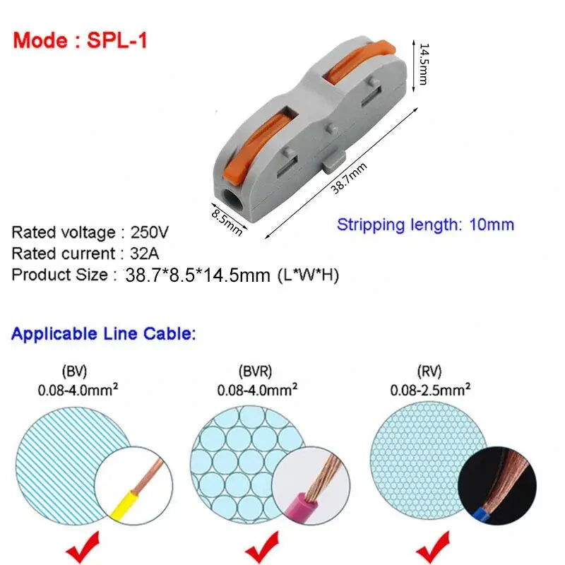 5 Pcs Mini Quick Wire Cable Connectors Universal Compact Conductor Splice Cable Push-in Terminal Block SPL1-4 Efficient Wiring Solution Reusable for Soft and Hard Wires