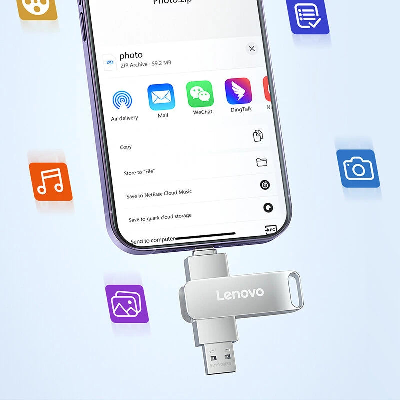 Lenovo SS380 Type-C & USB3.2 Flash Drive 512GB/256GB/128GB/64GB High Speed Pendrive Memory U Disk for Phone Laptop Computer Plug and Play