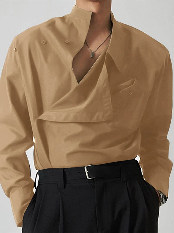 INCERUN Men Shirts Fashion Solid Color Lapel Shirt Top Daily Long Sleeve Shirt Mens Clothing with Pocket Casual Men's Suits