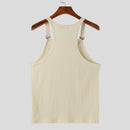 INCERUN Mens Solid Knit Textured Sleeveless Vest Fashion Solid Color Metal Button Strap Tank Top for Men