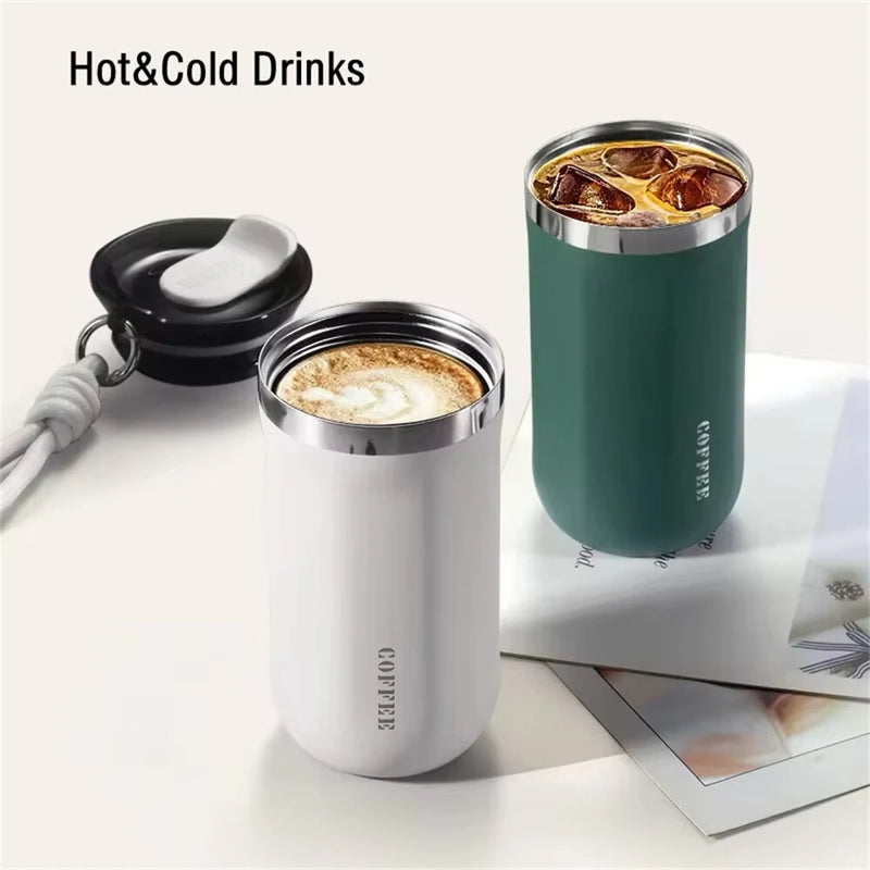 IPRee 350ml Stainless Steel Insulated Cups Portable Double Wall Vacuum Flask Coffee Mug with Rope Leak-Proof Drinking Water Bottles