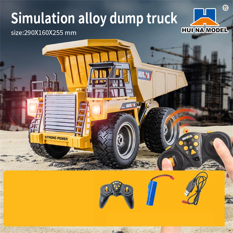 Huina Toys RTR 1534 1/18 2.4G 9CH RC Car Dump Truck Alloy Bucket Cabin LED Light Engineering Remote Control Simulation Construction Vehicles Models Children Kids Gifts