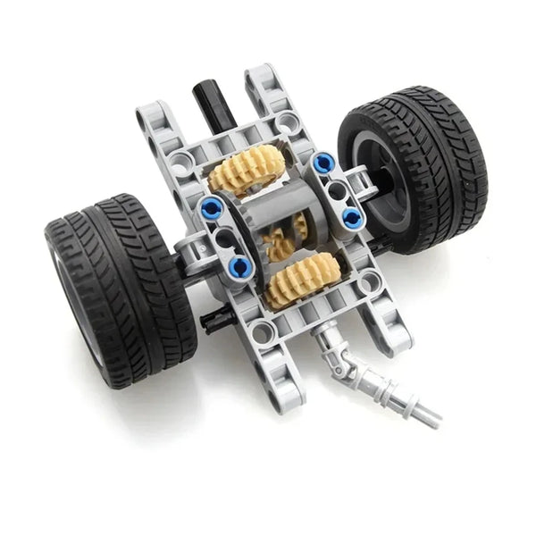 MOC Technical Differential with Wheels Rear Drive System Shock Absorbing Car Chassis Building Blocks Model