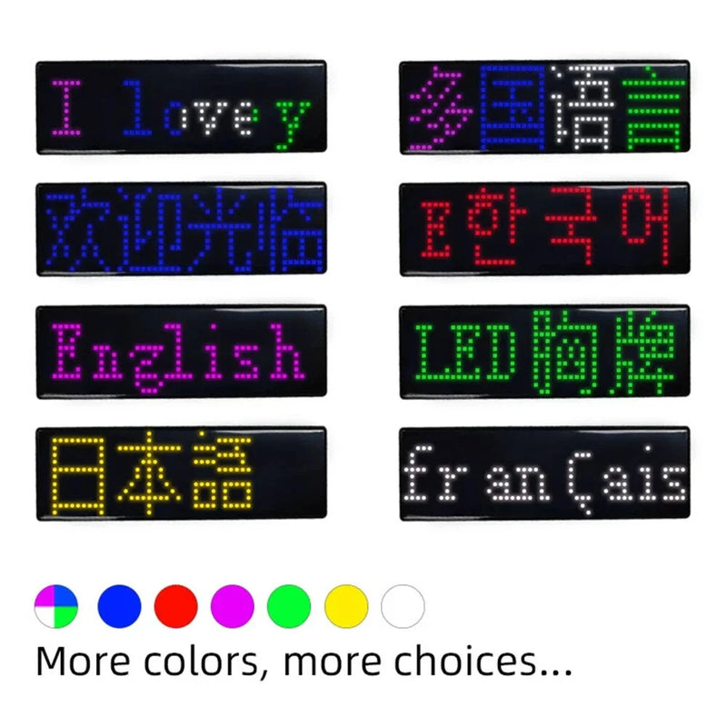 LED Chest Badge Decorative Screen with USB Charging Bluetooth Multi-language LED Digital Badge USB Rechargeable DIY HD Text Badge Scrolling LED Label Display Light
