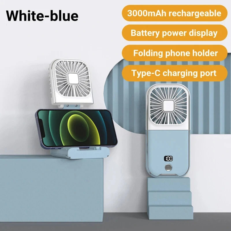 Mini Portable Outdoor Hand Fan Hanging Neck Fan USB Charging 3000mAh Battery Powered 180 Folding Wireless Table Air Cooling Fan