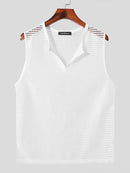 INCERUN Mens Tank Top Fashion V-neck Hollow Out Mesh Fabric Men Tops Clothing