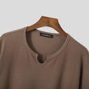 INCERUN Mens T Shirts Textured Waffle Loose Top Solid Color Casual Short Sleeve T-Shirts