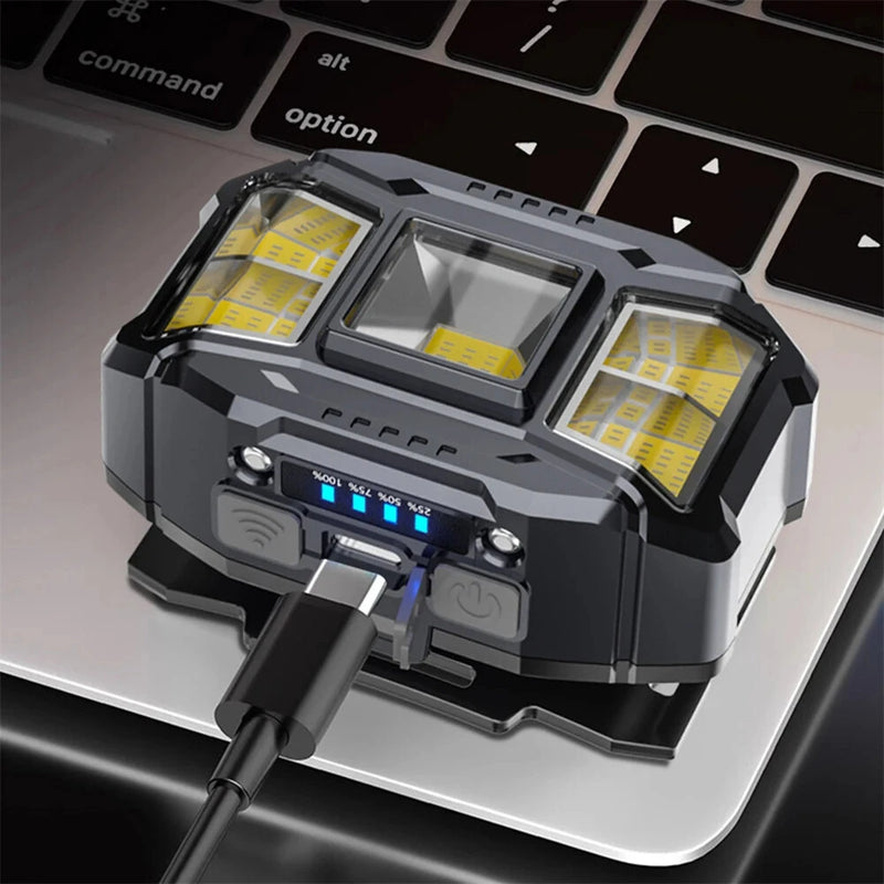 COB LED Head Mounted Flashlight USB Charging Powerful Headlight Torch Power Display Camping Head Light for Outdoor Night Fishing
