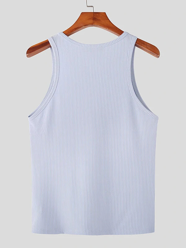 Mens Solid Crew Neck Rib-Knit Sleeveless Tank Top