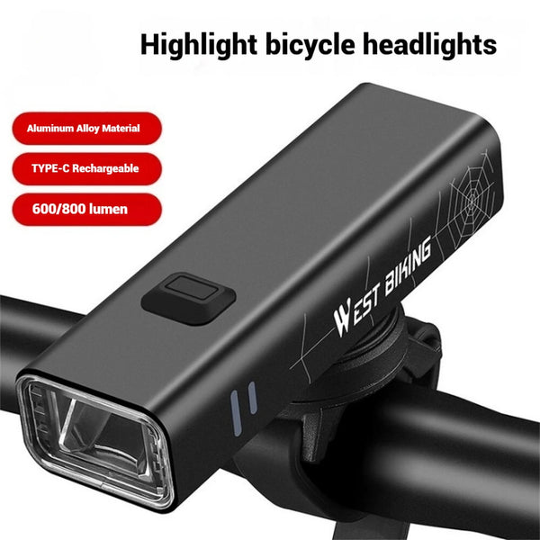 WEST BIKING 600/800 Lumen Bicycle Headlight Portable Lightweight Aluminium Flashlight Waterproof Type-C Charging Quick Release Top Mounted Bike Front Light for Outdoor MTB Cycling Safety
