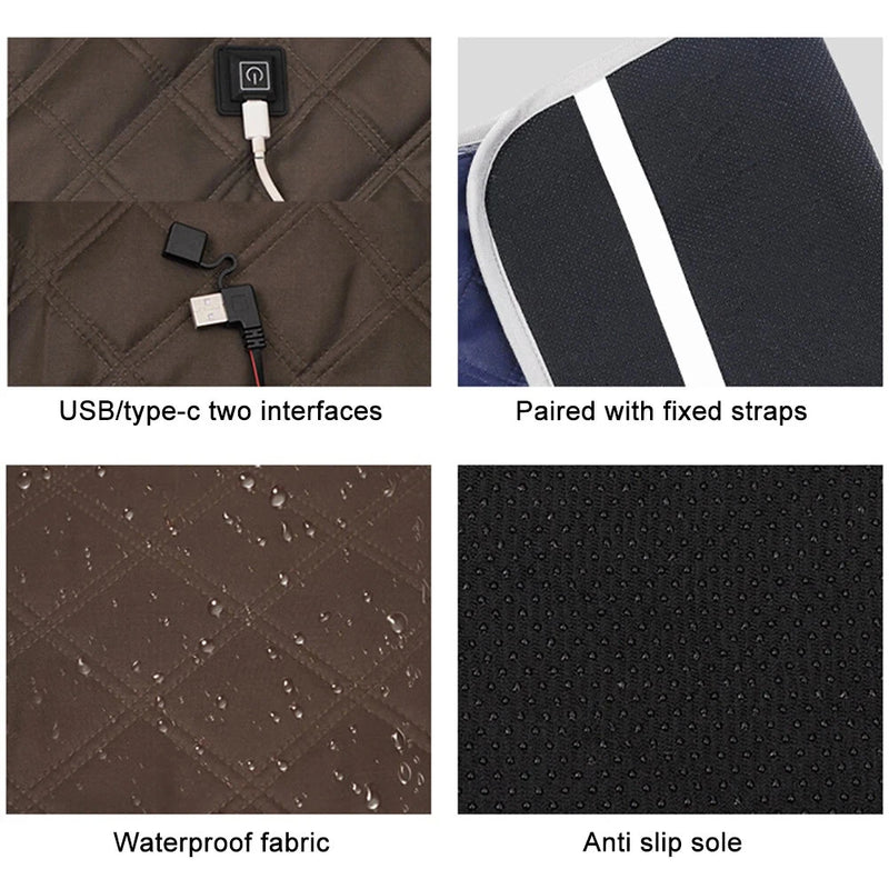 USB Heated Cushion Fast Heating 4 Heated Areas Camping Chair Heated Cushion 3 Adjustable Temperature Heated Chair Cushion Type C/USB Charging for Outdoor Travel