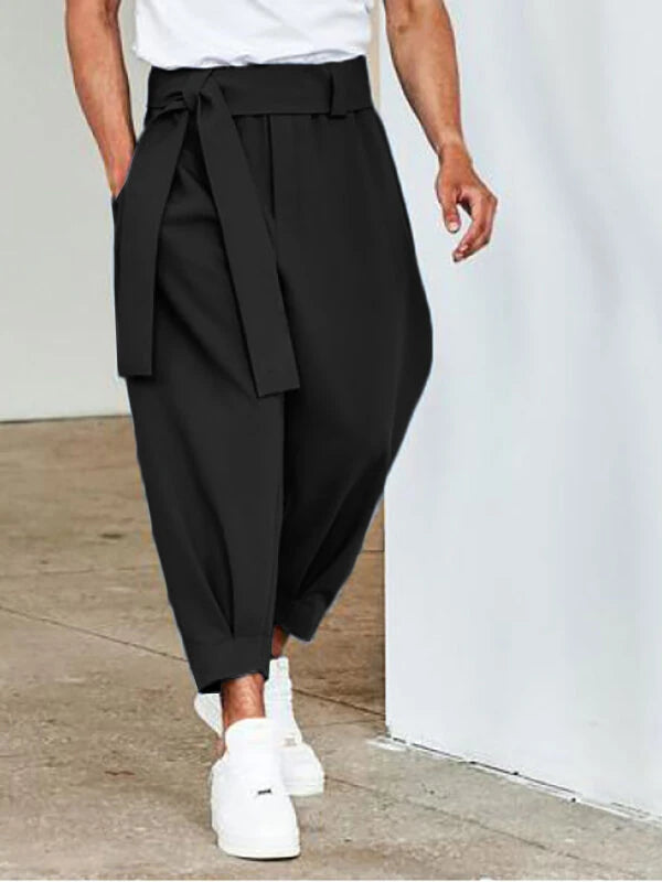 INCERUN Men Pants Fashion Solid Color Bow Knot Trousers Men Streetwear Elastic Waist Harem Pants