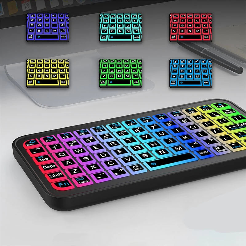 M7 74-keys Wireless bluetooth 5.2 Smart Keyboard with Colorful Backlit Mini Thin Rechargeable Keyboard for Tablet Android iOS Windows
