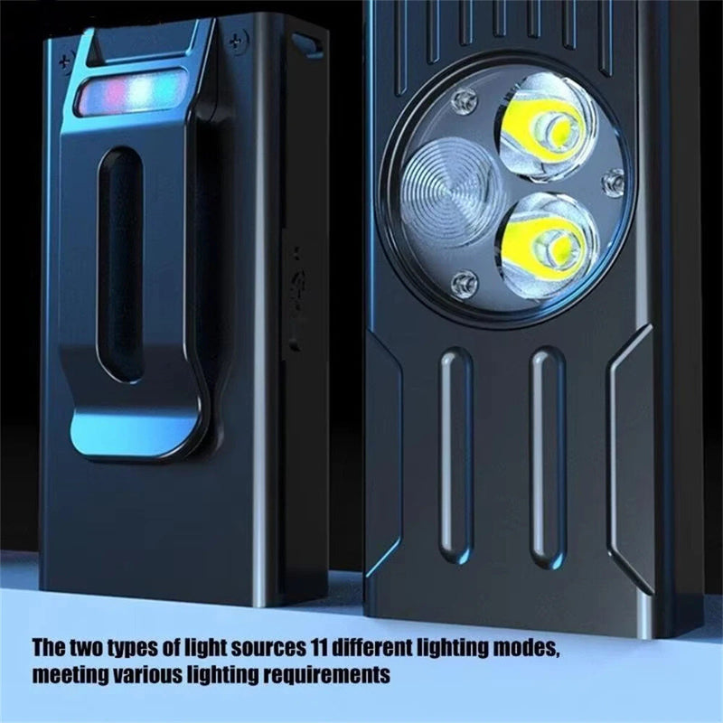 3*LED Powerful EDC Flashlight Portable Mini Clip-on Light USB Rechargeable Pocket-Sized With Clip Design Magnetic Multiple Lighting Modes For Outdoor Hiking