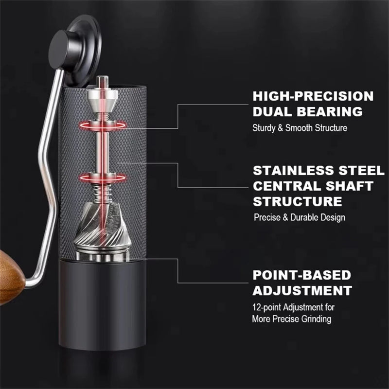 IPRee Manual Portable Coffee Grinder Diamond Grinder CNC Stainless Steel Core Lengthened Handle Double Bearing Adjustable Coffee Bean Grinder