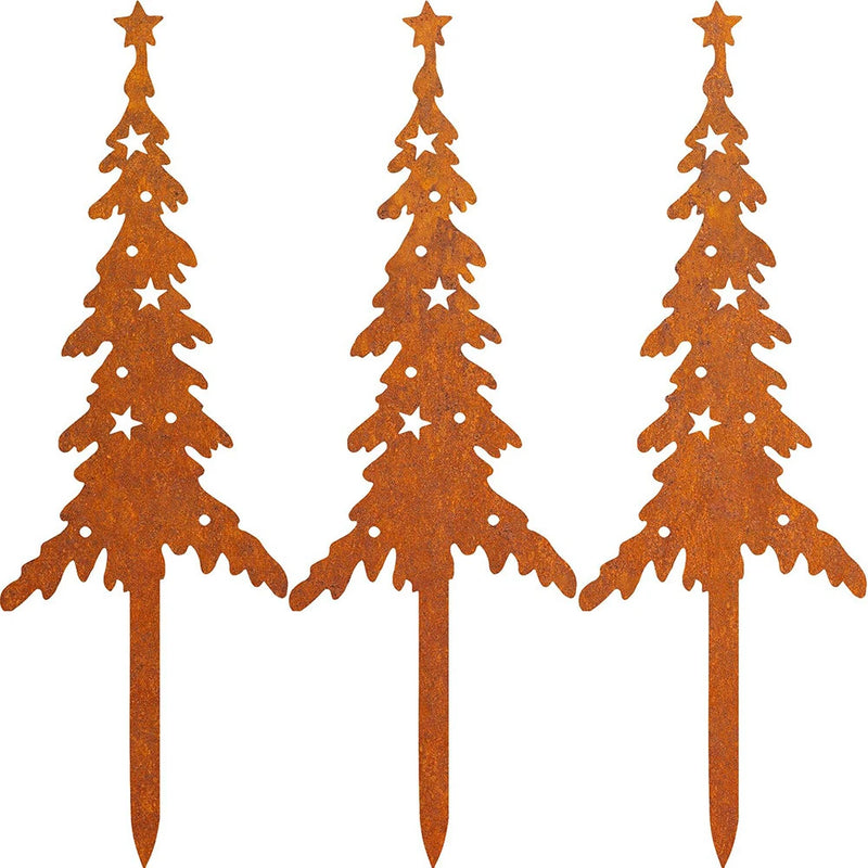 Pack of 4 Rust Stake Christmas Tree and Deer Christmas Decoration Rust Garden Stakes Christmas Trees Reindeer Christmas Decoration Outdoor Autumn Decoration