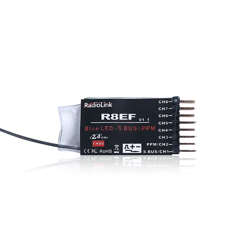 RadioLink R8EF 2.4GHz 8CH Long Distance PWM PPM SBUS RC Receiver for T8FB T8S RC Transmitter RC Airplane Car Boat