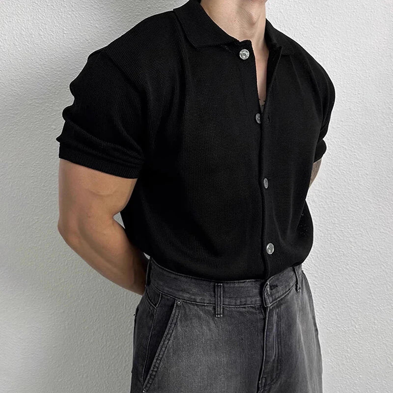 INCERUN Mens Shirt Solid Color Button Shirt Mens Lapel Short Sleeve Top Daily Casual Shirts S-5XL