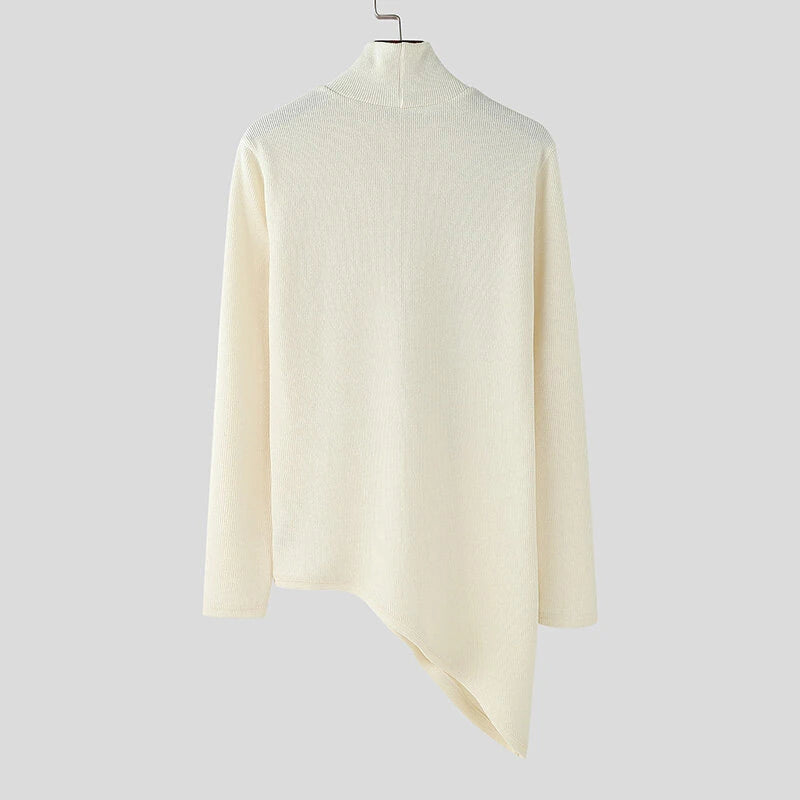 INCERUN Mens Button Patchwork Decorative Textured Long Sleeve Sweater Fashion Slim Fit High-collar Sweater for Male S 5XL