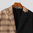 INCERUN Mens Plaid Patchwork Long Sleeve Blazer Two-tone Stylish Casual Suit Outwear for Spring Fall