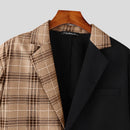 INCERUN Mens Plaid Patchwork Long Sleeve Blazer Two-tone Stylish Casual Suit Outwear for Spring Fall