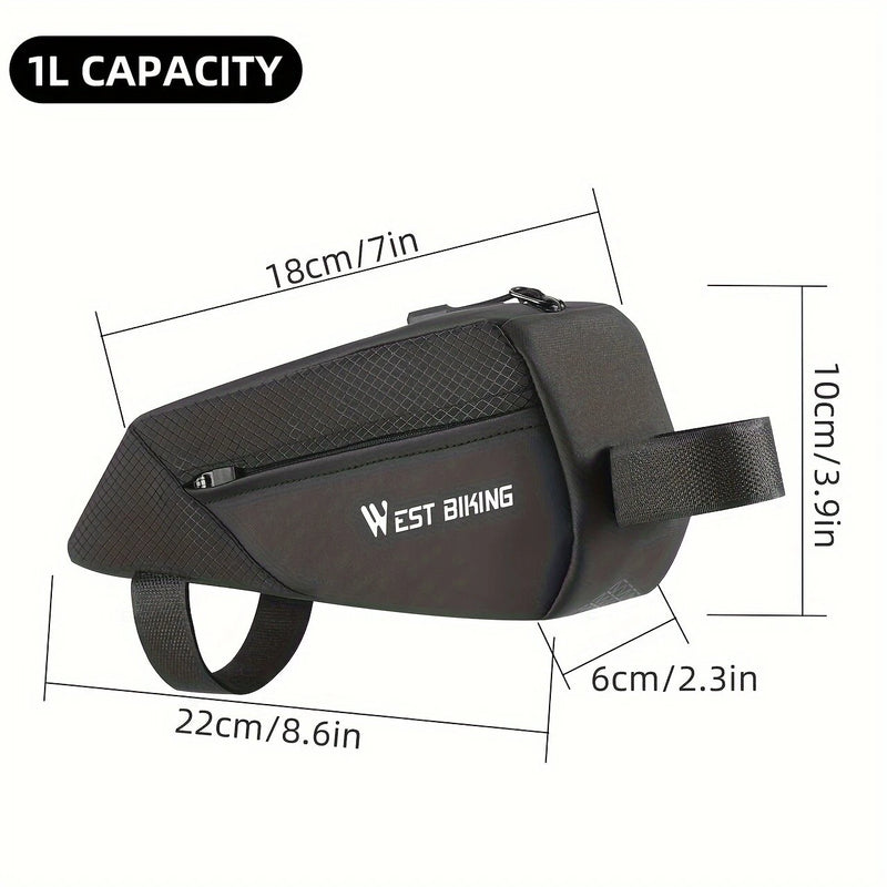 WEST BIKING 1L Bicycle Top Tube Bag Narrow Side Design Velcro Fastening Portable Zipper Storage Cycling Bag for MTB & Road Bikes