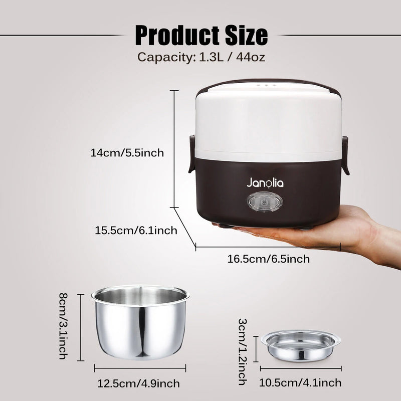 Janolia 1.3L 200W Portable Electric Lunch Box Food Warmer with Removable Stainless Steel Container Electric Heating Bento Lunch Box Food Storage Container EU Plug for Office and Home