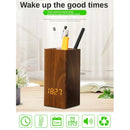 Creative Wooden Pen Holder Clock USB Voice Control Digital Pen Holder Alarm Clock LED Pencil Organizer with LED