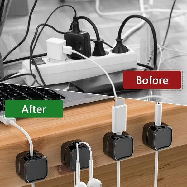 24pcs Magnetic Cable Holder Square Cable Organization Mini Magnetic Cable Clips Self-Adhesive Adjustable Cable Holder Wire Keepe Manager for Home Office Desktop