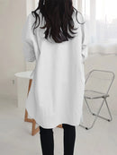 Women Lape High Low Split Tie Hem Irregular Hem Long Sleeve Shirts