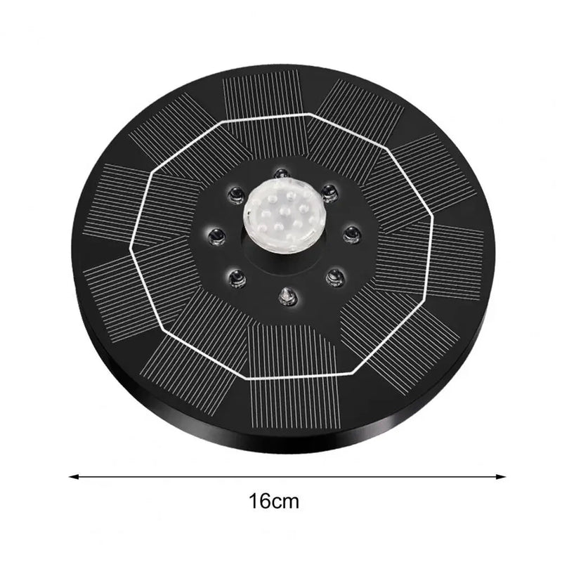 16cm Solar Floating Fountain with Lights 3W LED Solar Bird Bath Light Sensor with 6 Nozzles Auto On Off for Garden Decoration